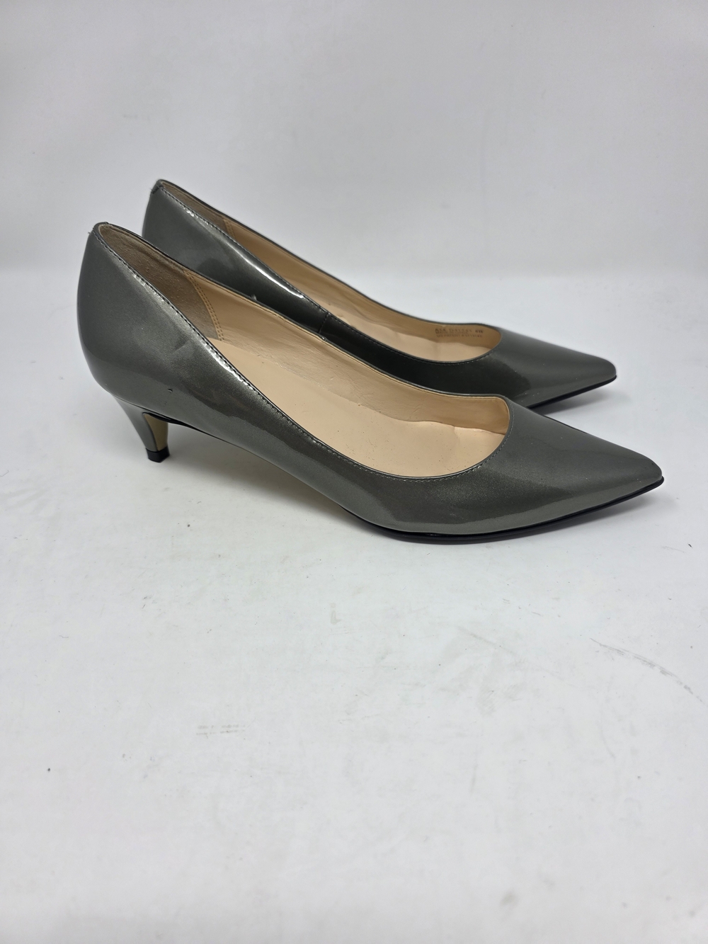Cole Haan Nike Air Metallic Gray Patent Leather Kitten Heels Pointed Toe Pumps 8